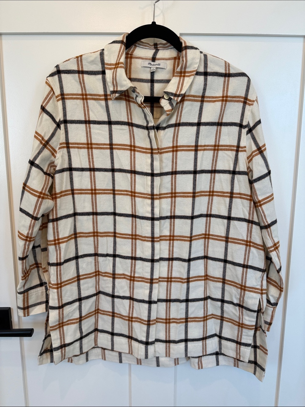 Madewell Cream Plaid Button-Down Shirt with Brown and Black Windowpane